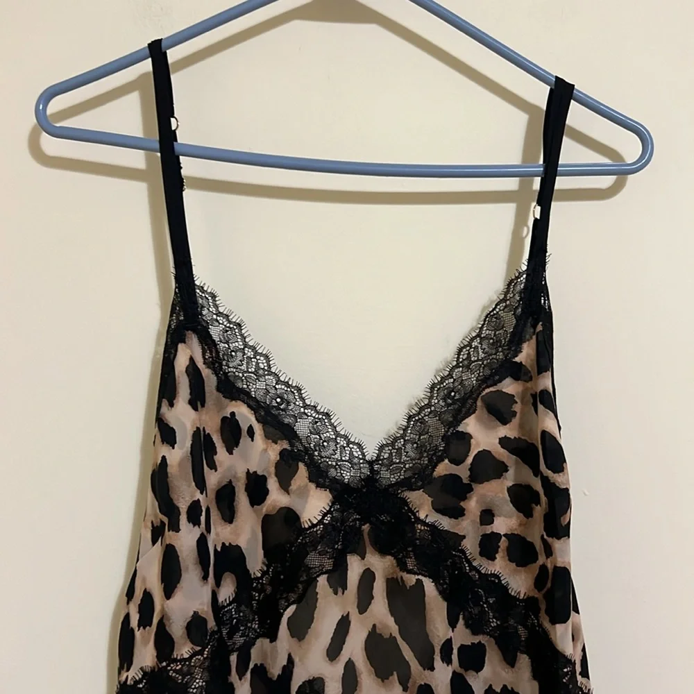 Victoria’s secret Leopard chiffon long Slip Dress with Black Lace size XL NWOT